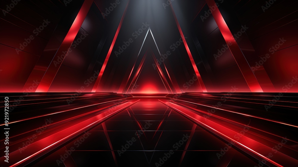 Abstract red and black geometric background with a triangular light source. Abstract red and black geometric background with a triangular light source.