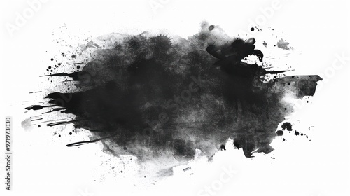 black watercolor splash , black brush stock , grunge paint ,isolated on a transparent background. PNG
