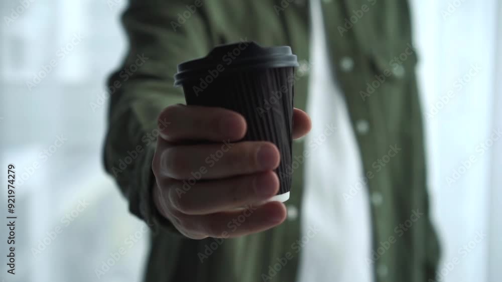 A man offers coffee.
A man in a cafe treats his interlocutor with coffee.
Disposable glass with drink close-up A man offers coffee.
A man in a cafe treats his interlocutor with coffee.
Disposable glass with drink close-up
