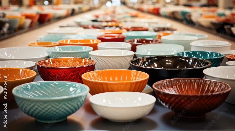 Fototapeta premium Different ceramic empty plates and bowls