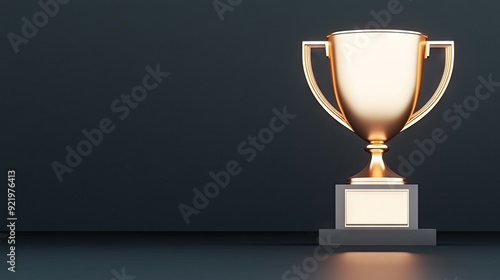 An artistic depiction of a glowing golden trophy symbolizing victory and achievement against a sleek black backdrop photo