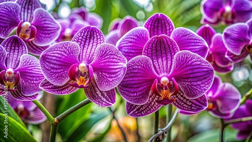 Vibrant purple orchid in full bloom, its delicate petals and intricate patterns a testament to the beauty and uniqueness of this rare and exotic flower. photo