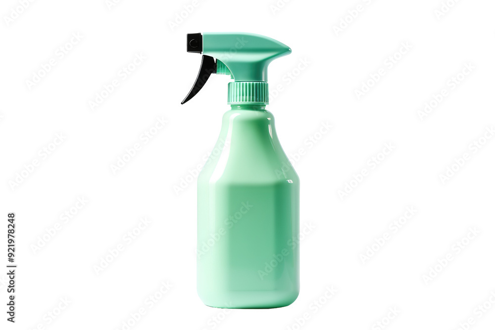 Vibrant Mint Green Spray Bottle Illuminating the Freshness of Springtime Cleaning in a Well-Lit Room on White or PNG Transparent Background. Vibrant Mint Green Spray Bottle Illuminating the Freshness of Springtime Cleaning in a Well-Lit Room on White or PNG Transparent Background.
