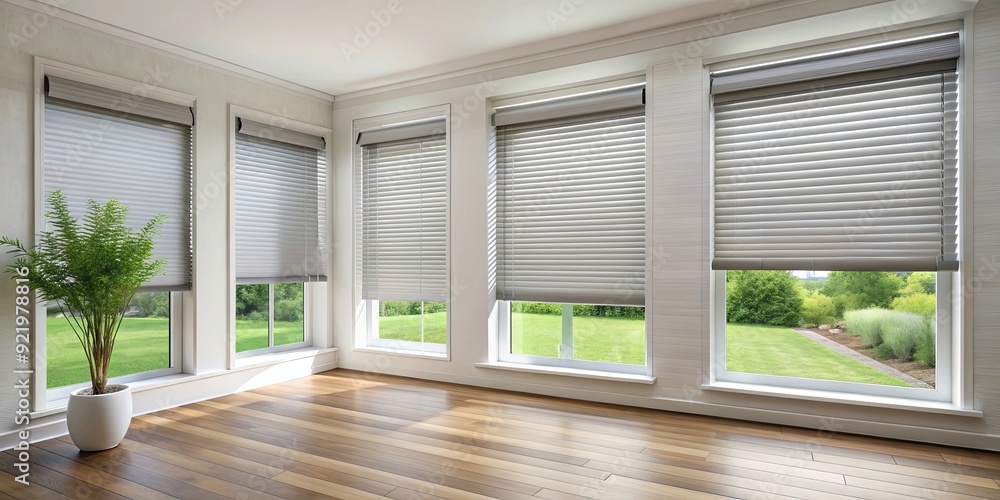 Fototapeta premium Plissee Rollo Fenster showcasing a modern window treatment, home decor, interior design, window covering