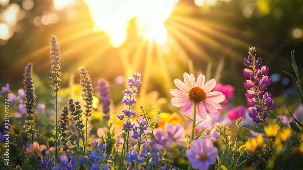 Fototapeta premium view of beautiful flower plants in the morning