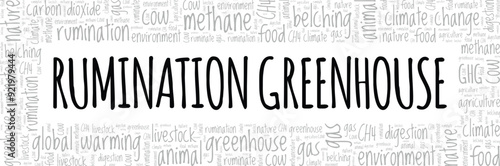 Rumination Greenhouse word cloud conceptual design isolated on white background.