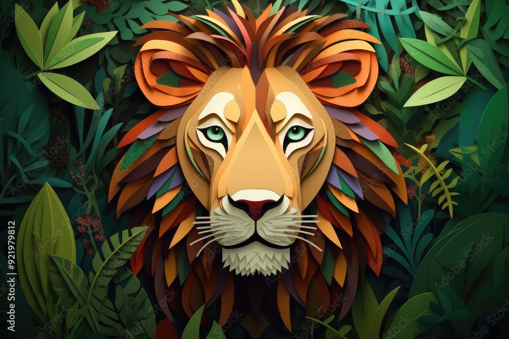 lion wildlife animal paper art illustration lion wildlife animal paper art illustration