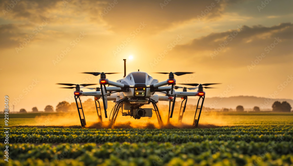 Applying fertilizer using a drone on green corn Farm automation and agricultural technology, AI generated Applying fertilizer using a drone on green corn Farm automation and agricultural technology, AI generated