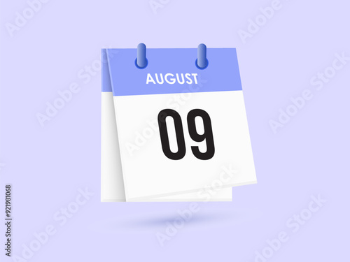 August 9 - calendar and Time planner. Daily Calendar Icon reminder. Vector Illustration.