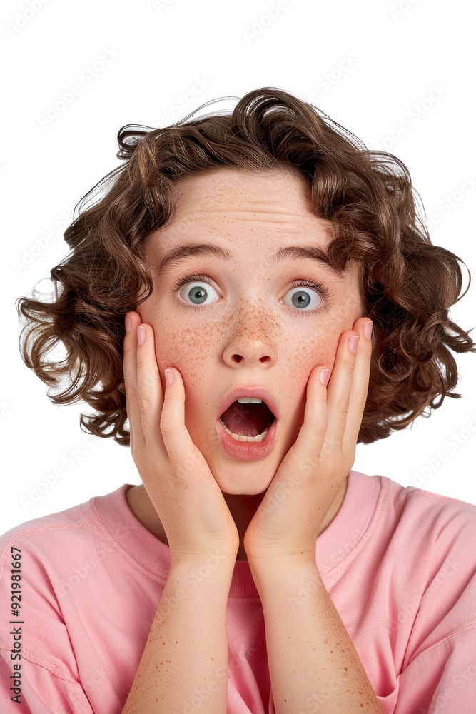 An Excited Young Brunette Woman Biting Her Fingers, Staring At Something Exciting And Amazing An Excited Young Brunette Woman Biting Her Fingers, Staring At Something Exciting And Amazing