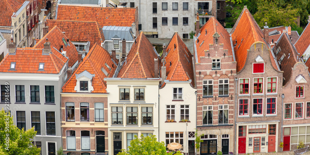 High angle view of historic houses in the city center of Deventer, The Netherlands High angle view of historic houses in the city center of Deventer, The Netherlands