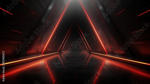 Dark futuristic hallway with red neon lights.