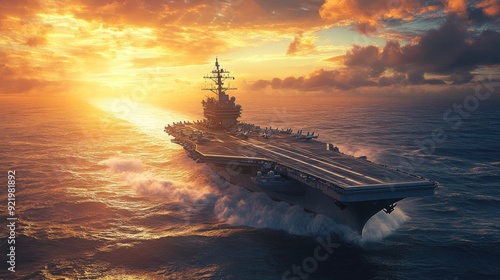 American warship in a naval operation, illustrating its power and strategic importance in modern warfare. photo