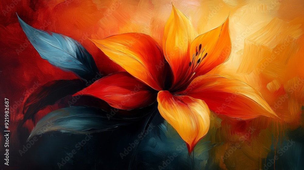 Obraz premium Orange lily flower painting with visible brushstrokes
