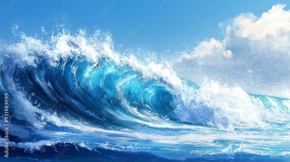 Giant ocean wave breaking under a cloudy sky Giant ocean wave breaking under a cloudy sky