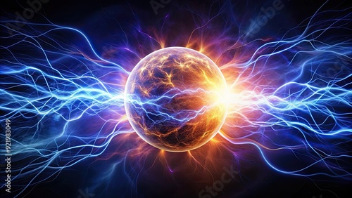 Electricity fire-ball with abstract electric waves and static electricity , energy, power, electric, ball, lightning, bright