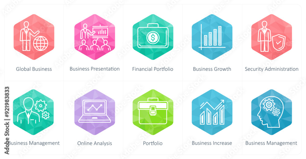 A set of 10 business icons as global business, business presentation, financial portfolio A set of 10 business icons as global business, business presentation, financial portfolio