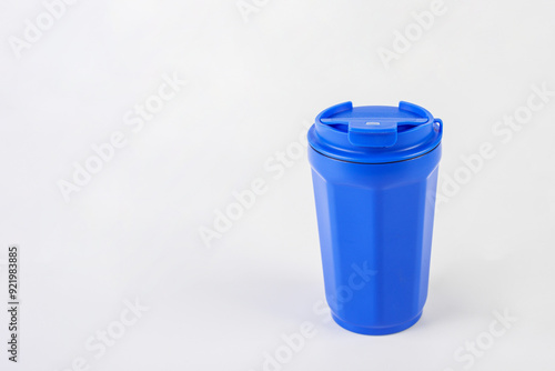 Blue aluminium water glass isolated white background with clipping path.