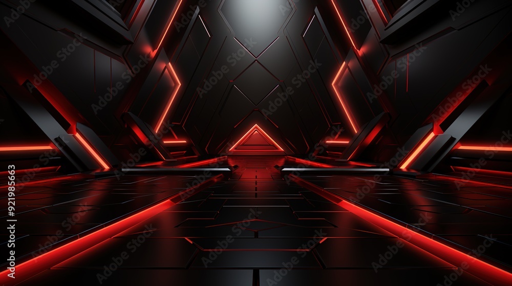 Fototapeta premium Futuristic abstract background with red neon lights.