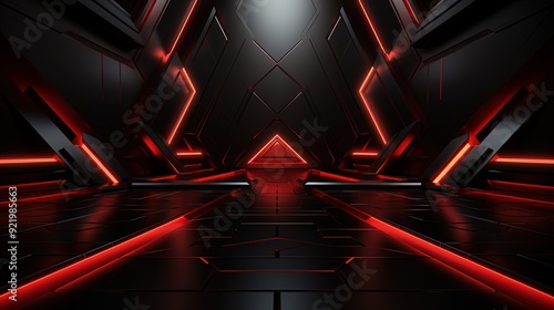 Fototapeta Naklejka Na Ścianę i Meble -  Futuristic abstract background with red neon lights.
