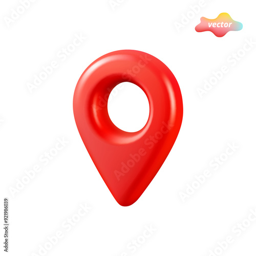 3d mark location. Red location pointer. Locate pin gps map. Plastic cartoon style. 3d vector icon isolated on white background
