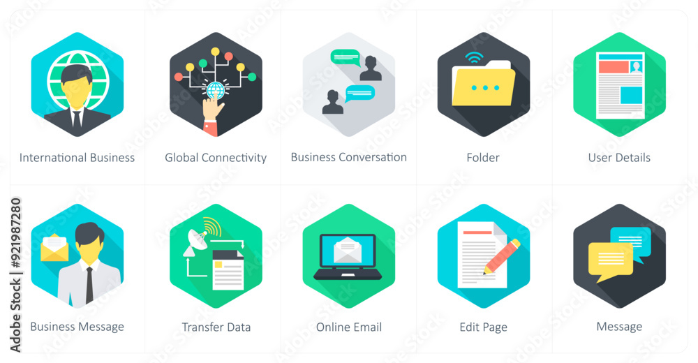 A set of 10 Communication icons as international business, global connectivity A set of 10 Communication icons as international business, global connectivity