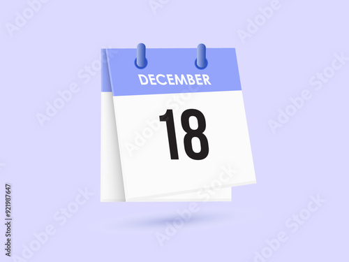 December 18 - calendar and Time planner. Daily Calendar Icon reminder. Vector Illustration.