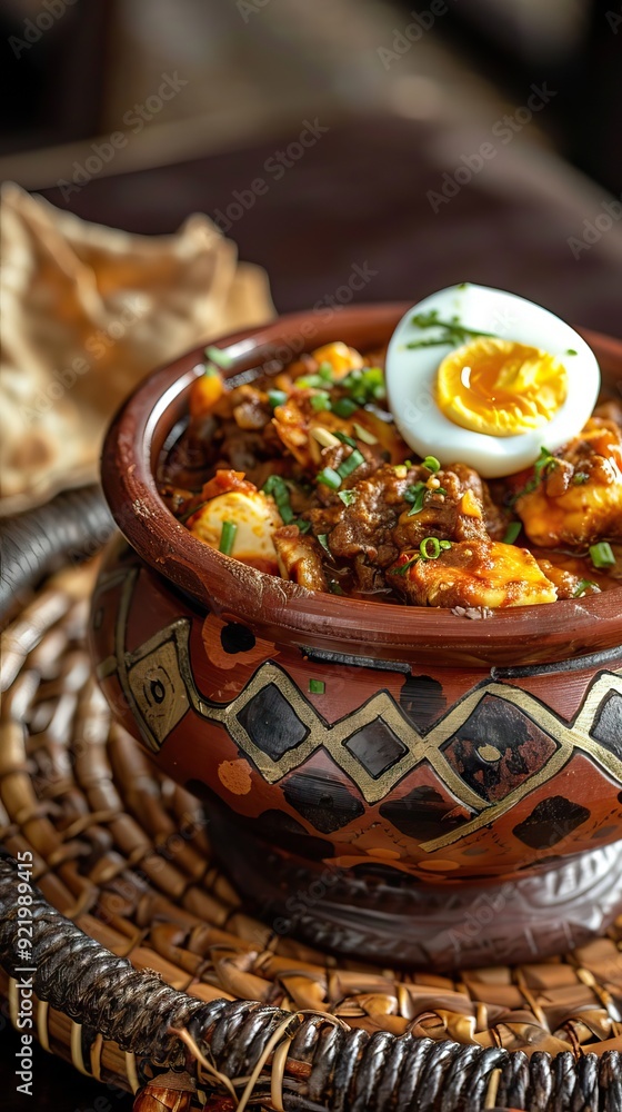 Doro Wot or Doro Wat is a tasty Ethiopian dish that is mostly served on religious holidays and occasions. AI generated illustration Doro Wot or Doro Wat is a tasty Ethiopian dish that is mostly served on religious holidays and occasions. AI generated illustration