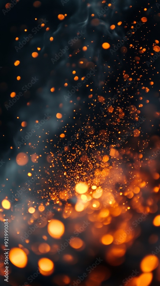 Obraz premium Bright orange sparks flying in the air on a black background