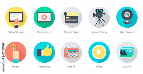 A set of 10 Communication icons as video tutorial, online video, clapper board