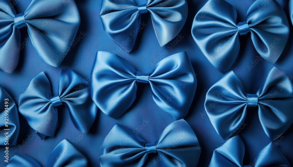 Blue satin bows arranged on a textured background for a decorative purpose Blue satin bows arranged on a textured background for a decorative purpose