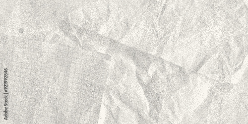 Black dotted textured background, sheets of crumpled checkered, dotted, craft paper. Noisy gritty dot halftone effect, fashionable banner in grunge style, overlay.