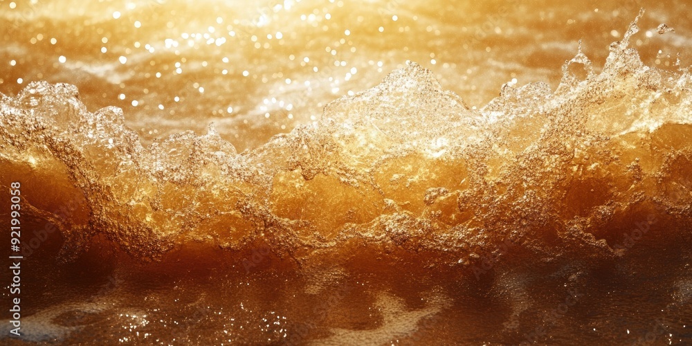 Close-up of Golden Liquid with White Foam and Bubbles Close-up of Golden Liquid with White Foam and Bubbles
