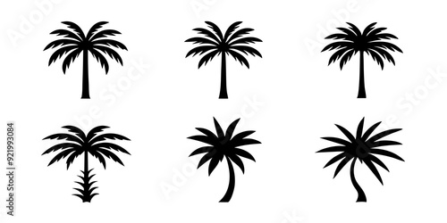 Palm tree logo icons set silhouette vector style illustration