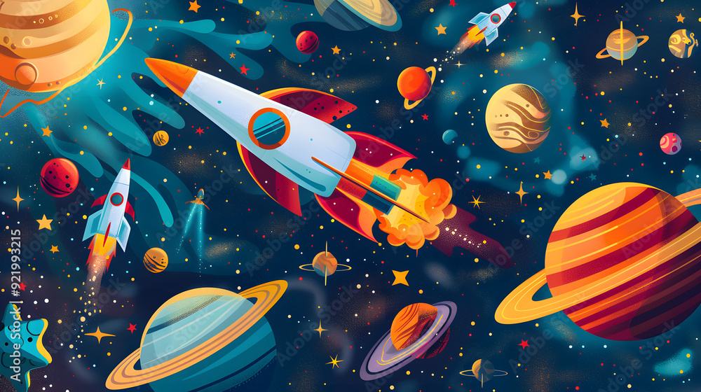 Playful Illustration of Space Exploration Scene. Playful Illustration of Space Exploration Scene.