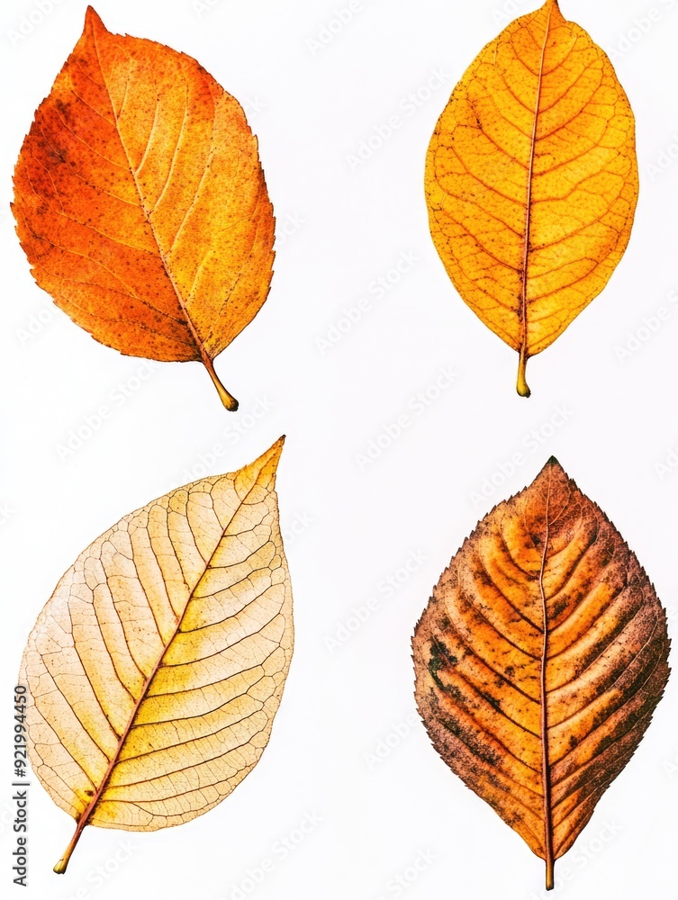 Fototapeta premium Four colorful leaves on a white background