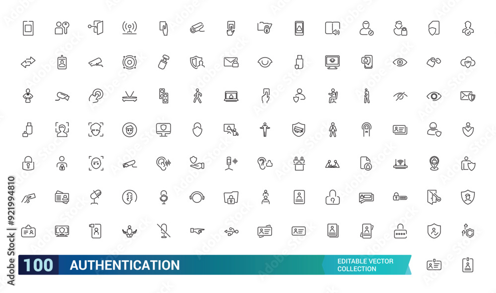 Authentication and Biometric Related Vector Line Icon set. Collection and pack of linear web and ui icons. Editable stroke. Vector illustration. Authentication and Biometric Related Vector Line Icon set. Collection and pack of linear web and ui icons. Editable stroke. Vector illustration.