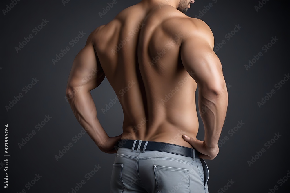 Muscular man showing back muscles back view Muscular man showing back muscles back view