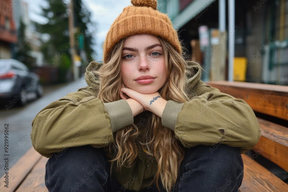 Casual Trendy Downtown Outfit Relaxed City Style with a Knit Beanie and Green Jacket for a Cool and Comfortable Look Perfect for Everyday Wear or Exploring Urban Streets Casual Trendy Downtown Outfit Relaxed City Style with a Knit Beanie and Green Jacket for a Cool and Comfortable Look Perfect for Everyday Wear or Exploring Urban Streets