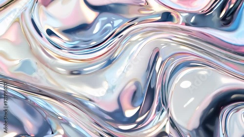 Silver pastel silk fabric. Inspired of liquid metal texture and 3D art. Slow motion holographic iridescent background. Blue, white, pink abstract backgrounds. Live beautiful video wallpaper