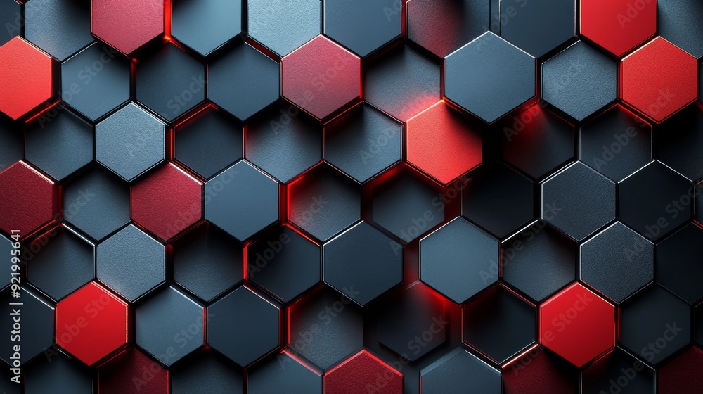 Abstract dark hexagonal background with red highlights Abstract dark hexagonal background with red highlights