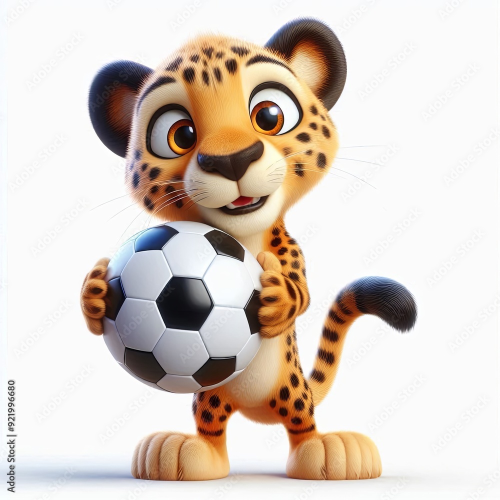 cute Cheerful cheetah with a soccer ball, 3d Generative AI cute Cheerful cheetah with a soccer ball, 3d Generative AI