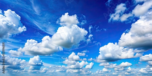 Fototapeta Naklejka Na Ścianę i Meble -  Clear blue sky background with fluffy white clouds , clear, blue, sky, background, clouds, fluffy, white, atmosphere, weather