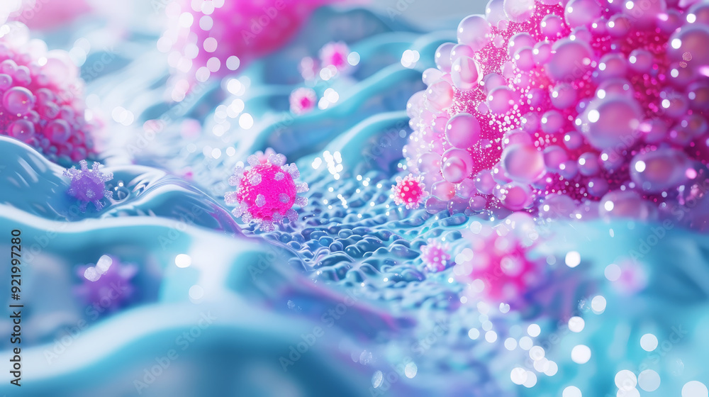 Abstract 3d model of human stomach and microbiome, aesthetic medical template background. Generative AI Abstract 3d model of human stomach and microbiome, aesthetic medical template background. Generative AI