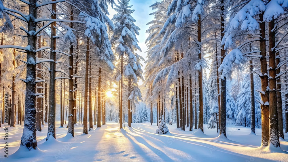 Snow-covered trees in a serene winter forest , snowy, scenic, landscape, cold, frosty, nature, trees, woods Snow-covered trees in a serene winter forest , snowy, scenic, landscape, cold, frosty, nature, trees, woods