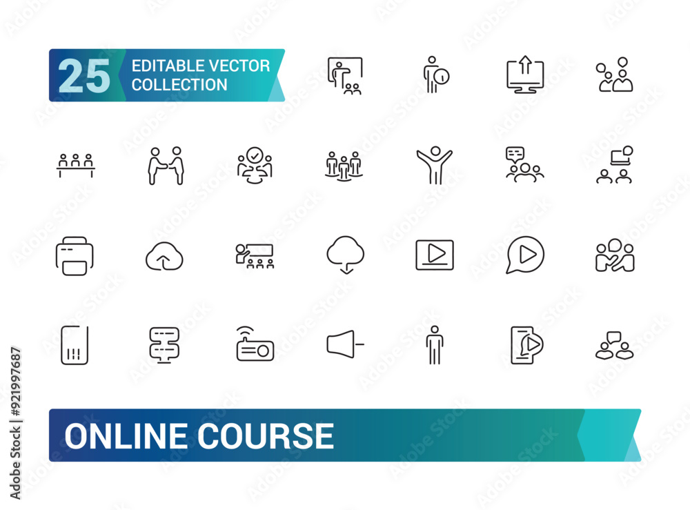 Online course and education line icons. Collection and pack of linear web and ui icons. Editable stroke. Vector illustration. Online course and education line icons. Collection and pack of linear web and ui icons. Editable stroke. Vector illustration.