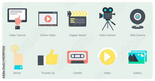A set of 10 Communication icons as video tutorial, online video, clapper board