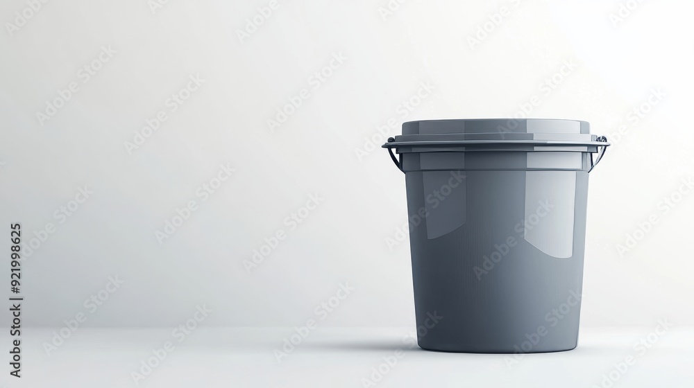 Gray plastic bucket standing on white background
