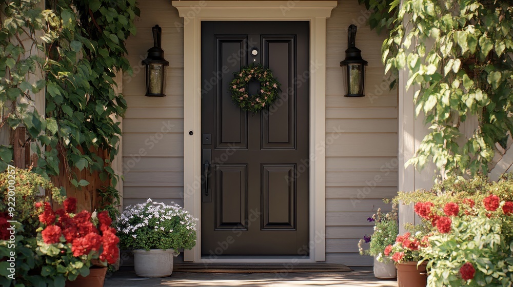 Modern Home Security Concept: Front Door with Smart Lock Controlled by Phone. Modern Home Security Concept: Front Door with Smart Lock Controlled by Phone.