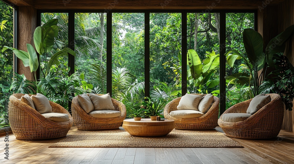 Modern home living room interior with armchairs and coffee table, window Modern home living room interior with armchairs and coffee table, window